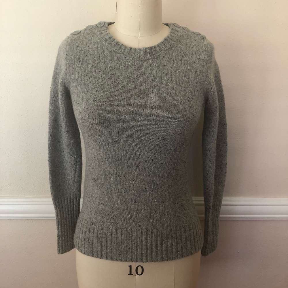 J. Crew Sweater S Gray Button Shoulder Lambswool